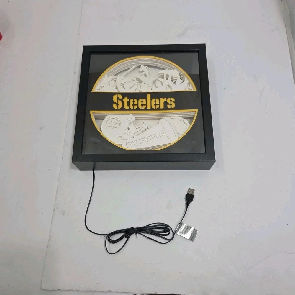 PITTSBURGH‎ STEELERS LED SHADOW BOX LIGHT 3D PAPERCUT LIGHTED MAN CAVE 10X10 NFL